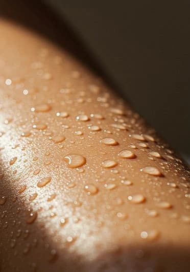 Gouttes d'eau sur la peau après rinçage
